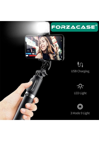 Forzacase Işıklı Kablosuz Selfie Çubuğu 90cm Kamera Tripod Fc1006