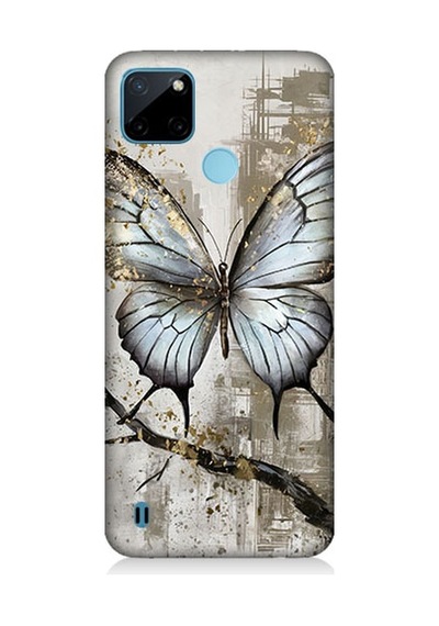 Realme C21y Uyumlu Gri Kelebek Desenli Silikon Kılıf