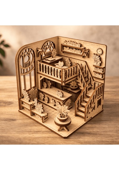 Indoor Garden Ahşap Maket Seti Dıy Miniatür İç Mekan Bahçesi Book Nook Dekoru