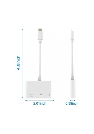 Coofbe 3in1 Lightning Şarj 3.5 MM Kulaklık ve USB Girişli Çoğaltıcı Adaptör