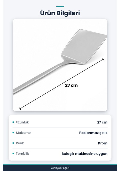 Metal Servis Spatulası - Krom Renk - 27 Cm - Paslanmaz Çelik Gümüş