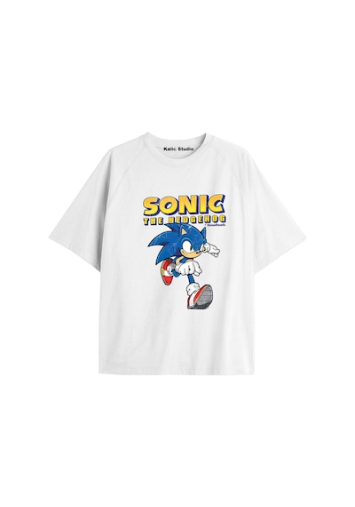 Kalic Studio Unisex Bay Sonic Desenli Beyaz Yazlık T-shirt Beyaz-182