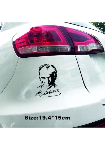 Mustafa Kemal Atatürk İmzalı Araç, Araba, Oto, Motorsiklet, Kask, Laptop, Cam Sticker 19,4x15 Cm