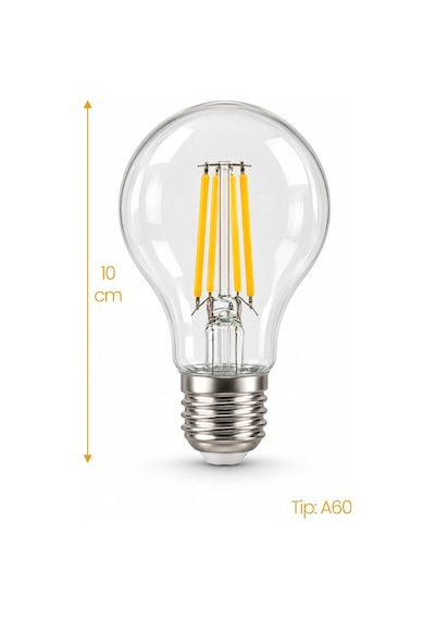 A60 Dimmerli Rustik Gün Işığı 2200k Amber Led Ampul Filament E27 Duylu Filamanlı Edison Ampül 1 Ad