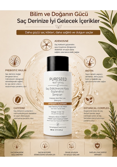 Pureseed Natural Saç Dökülmesine Karşı Güçlendirici Şampuan - Derinlemesine Bakım - 340 Ml