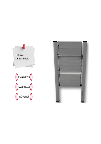 Endokon Katlanır Şık Merdiven Gümüş 3 Basamaklı - Alüminyum - Ev - Ofis Merdiveni