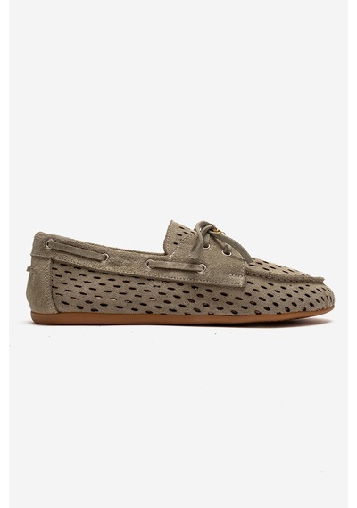 Luvishoes Stevo Yeşil Süet Hakiki Deri Delikli Bağcıklı Kadın Loafer Ayakkabı
