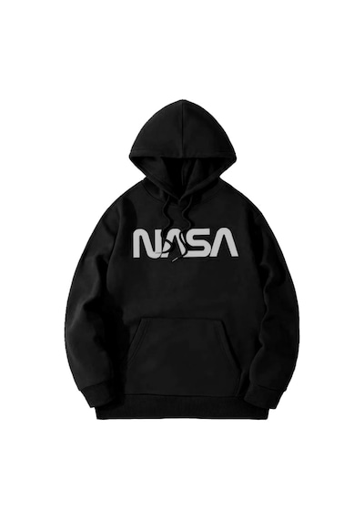 Medinenur Unisex Siyah Nasa Baskılı Kapüşonlu Sweatshirt Siyah