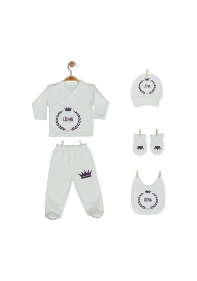 Pia Baby 2006 İsme Özel Taçlı Beşli Zıbın Set Krem