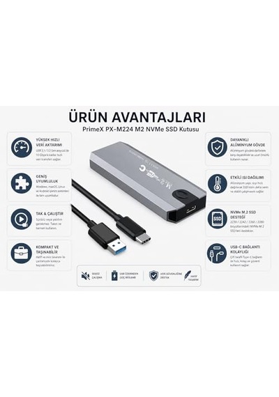 Px-m224 M.2 Nvme Ssd Kutusu, Type-c Usb 3.1/3.2 Harici Ssd Kutu, Pcıe Nvme M.2 Ssd Uyumlu Alüminyum Taşınabilir Disk