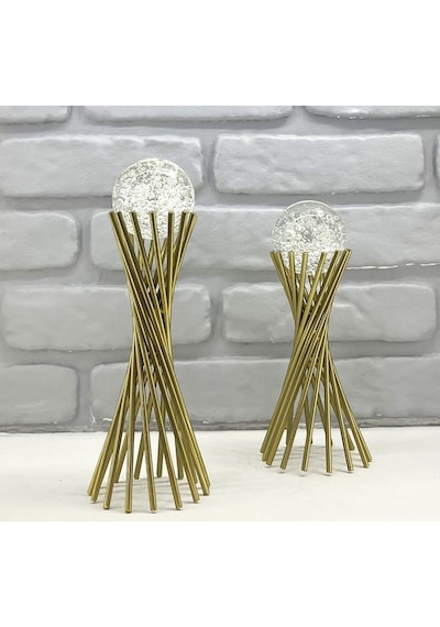 Eskitme Metal 2'li Set Salon Burgu Model Kristal Baloncuklu Cam T 1 Takım