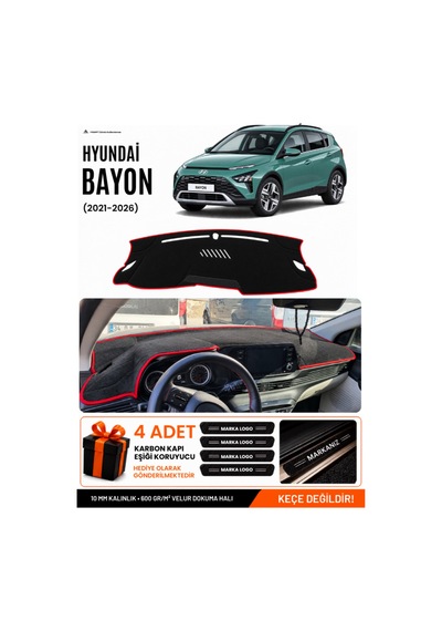 Hyundai Bayon 2021-2026 Uyumlu Torpido Örtüsü, Torpido Kılıfı - Siyah-kırmızı - Hu012