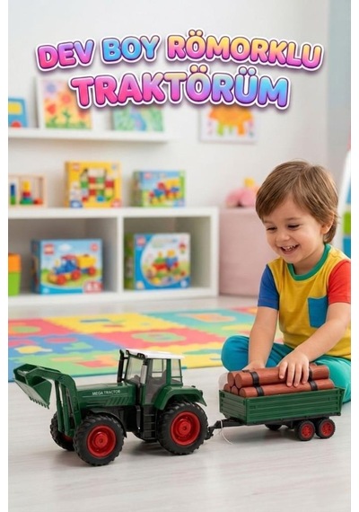 Dev Boy Oyuncak Traktör Ve Tomruk Römorku Seti Dev Boy 80 Cm Oyuncak Tomruk Yüklü Römork Seti Yeşil