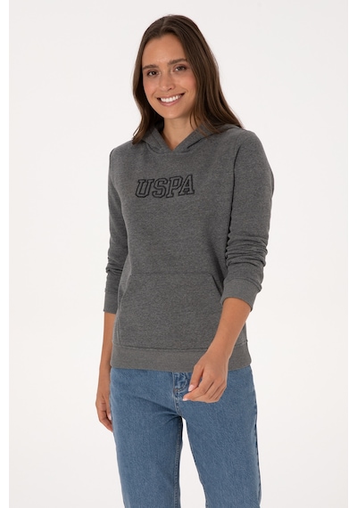 U.S. Polo Assn. Kadın Antrasit Melanj Şardonlu Kapüşonlu Basic Sweatshirt 50313566-VR081