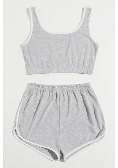 Epilons Zenviaatt2 Kadın Gri Askılı Crop Top Ve Şortlu Gecelik Takım Zenvi312