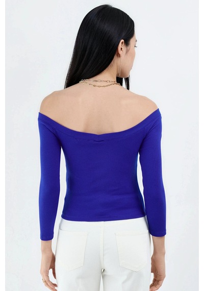Hiccup Busem Slim Fit Fitilli Crop Bluz Fas Mavisi