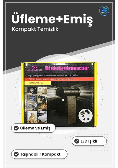 Mini Oto Süpürgesi Üflemeli Emişli Araç İçi Temizlik Led Işıklı T