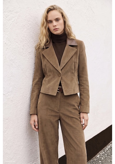 Sateen Bedene Oturan Kadife Ceket - Camel-138082