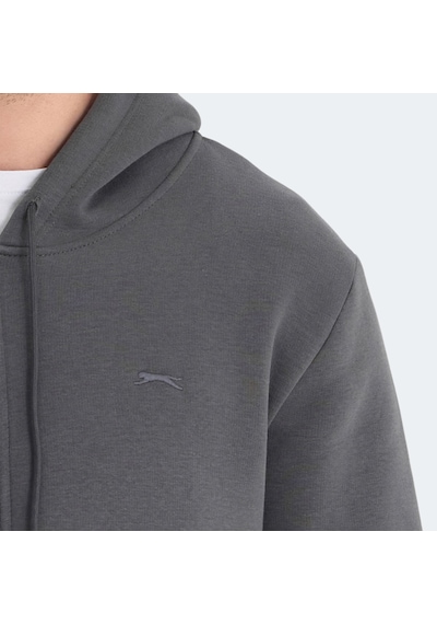 Slazenger VONDA Erkek Fermuarlı Kapüşonlu Cepli Koyu Gri Sweatshirt