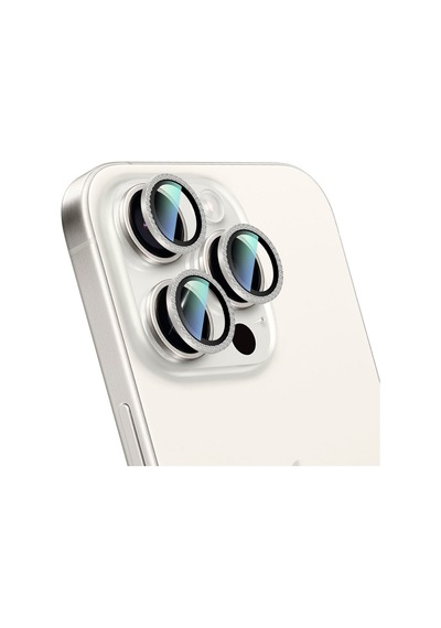 Apple iPhone 15 Pro Uyumlu Caseworld Alloy Sparkling Diamond Serisi Taşlı Lens Koruyucu Gümüş