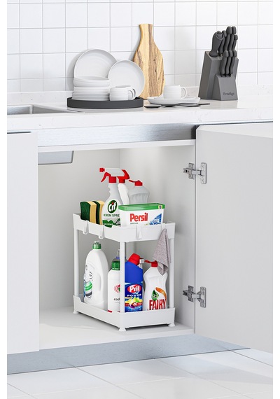 2 Adet Beyaz 2 Katlı Düzenleyici Mutfak Ve Banyo Rafı Çok Renkli
