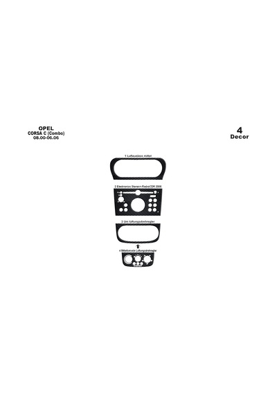 Opel Corsa C / Combo Torpido Kaplama 2000-2006 4 Parça Siyah Karbon