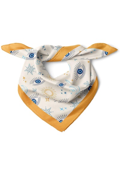 Minjuan Rong Göz Desenli Fular/bandana Beyaz - Turuncu