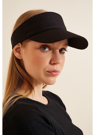 Şapkadan Unisex Uv Koruyucu Vizör Kasket Siperlik Tenis Şapka Siyah