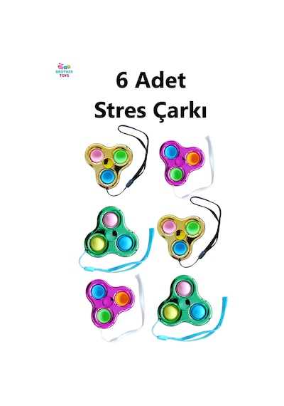 6 Adet Popit Stres Çarkı Fidget Popit Push Bubble