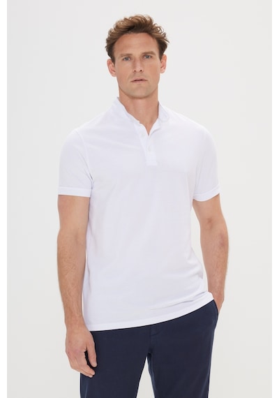 AC&Co / Altınyıldız Classics Erkek Beyaz Slim Fit Dar Kesim Dik Yaka Tişört Beyaz