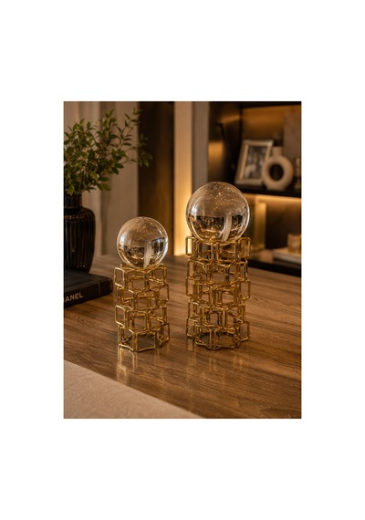 Sleep Nova Royal Sphere Dekoratif Gold Metal Küre Biblo Seti