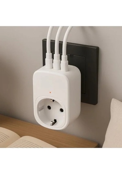 Çok Fonksiyonlu Tekli Priz Ve 3 Usb Çıkışlı Hızlı Şarj Adaptörü 0