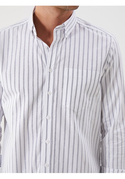 Lcwaıkıkı Classic Beyaz Regular Fit Uzun Kollu Çizgili Erkek Gömlek