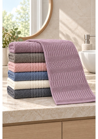 Çizgi Dokulu Renkli El Yüz Havlusu 50x90 Cm 6 Lı Set - Çok Renkli
