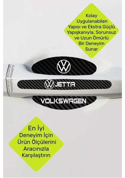 Araç Modeline Özel Volkswagen Jetta Karbon Kapı Kolu Koruma Seti Beyaz Yazılı 8 Parça Şık Tasarım