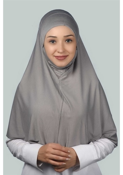 Altobeh Hazır Türban Peçeli Pratik Eşarp Tesettür Nikaplı Hijab - Namaz Örtüsü Sufle (XL) - Gri