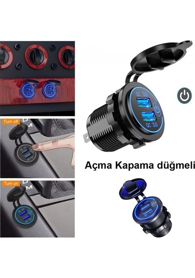 12 V/24 V Qc3.0 Usb Hızlı Araç Şarj Soketi Dokunmatik Anahtarılı