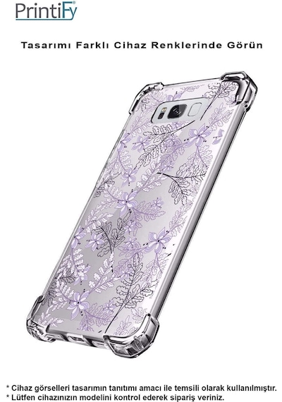 Samsung A05 Uyumlu Köşe Korumalı Floral Lila Tasarımlı Şeffaf Silikon Kılıf