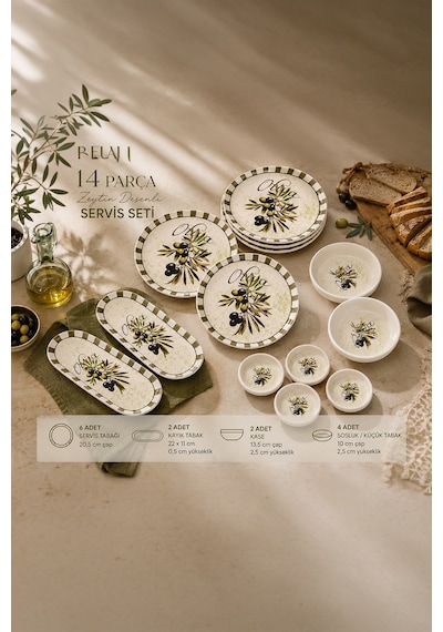 Perotti Olives 14 Parça Seramik 6 Kişilik Kahvaltı Takımı Çok Renkli