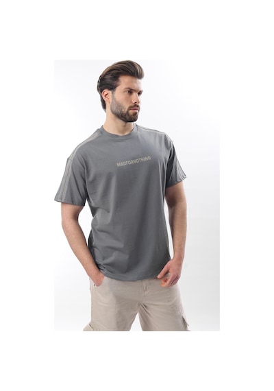 Madmext Füme Bisiklet Yaka Baskılı Erkek T-shirt E7110 Füme