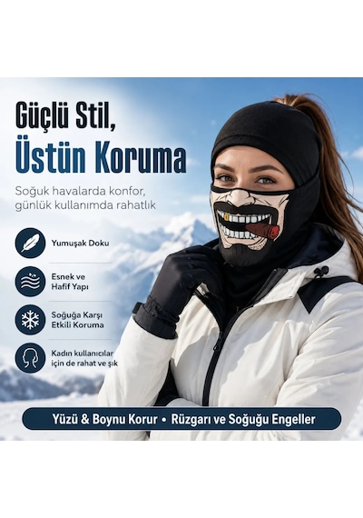 Unisex Bıyık Puro Baskılı Balaklava 1 Adet Tek Beden Viskoz Kask İçi Motosiklet Maskesi 1 Siyah