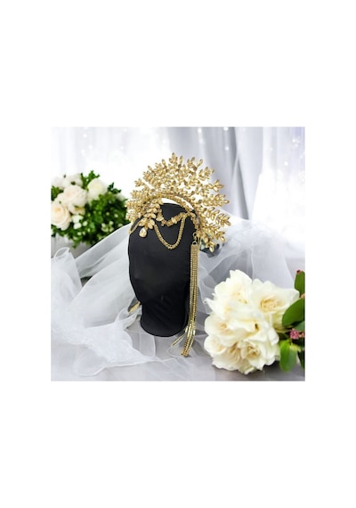 Alınlıklı Büyük Gelin,kına,nişan,söz,after,bride,party Taç Sarı - 694985918 Sarı
