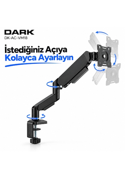 Dark VM18 13-32" 1 Adet Monitör Takılabilen, Amortisörlü, Dikey&Yatay Kullanım, Max.9KG Destekli, 360° Dönebilen, VESA, Masa Monte Monitör Kolu (DK-AC-VM18) Dark VM18 13-32" 1 Adet Monitör Takılabilen, Amortisörlü, Dikey&Yatay Kullanım, Max.9KG Destekli, 360° Dönebilen, VESA, Masa Monte Monitör Kolu (DK-AC-VM18)