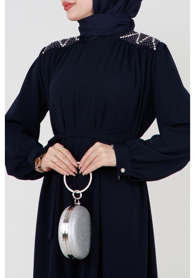 Sevitli Omuzu İşlemeli Beli Kuşaklı Tesettür Elbise-lacivert-3506-lacivert Lacivert Sevitli Omuzu İşlemeli Beli Kuşaklı Tesettür Elbise-lacivert-3506-lacivert Lacivert