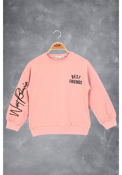 Toontoy Kız Çocuk Best Frıends Baskılı Sweatshirt Kırmızı