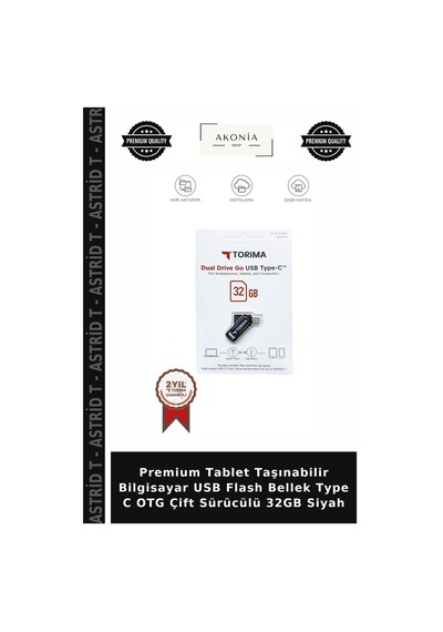 Premium Tablet Taşınabilir Bilgisayar Usb Flash Bellek Type C Otg Çift Sürücülü 32gb Siyah