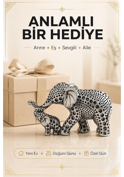 Anne Yavru Fil Biblo 11 Cm İskandinav Dekoratif Obje Ev Ofisi Masa Konsol Hediyesi Renkli Tasarım
