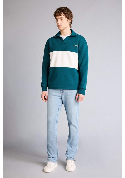 Defacto Boxy Fıt Polo Yaka Sweatshirt H5225ax26spgn246 Yeşil-gn246