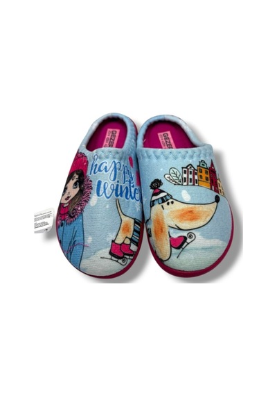 Gezer 14531-26 Happy Winter Termal Kız Çocuk Ev Terlik 30-35 Mavi