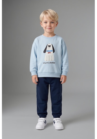 Defacto Köpek Baskılı Sweatshirt Üst Lastikli Paça Alt 2li Takım Erkek Bebek H8482a526aube343 Mavi-be343